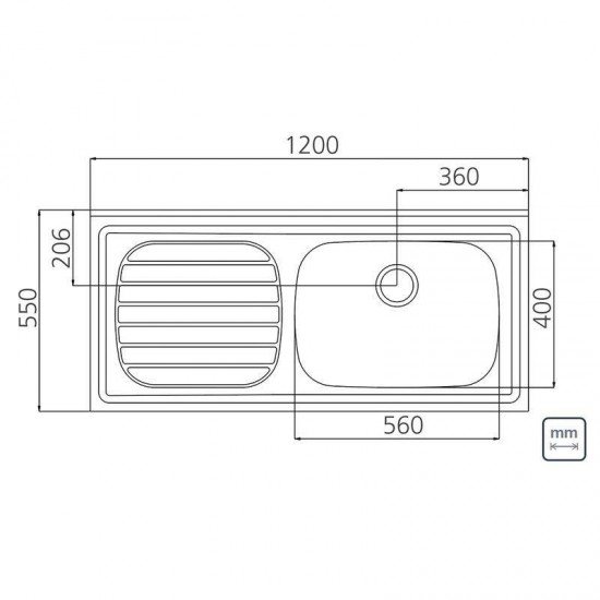 PIA DE APOIO EM ACO INOX 120X55CM TRAMONTINA FILO 56 DX