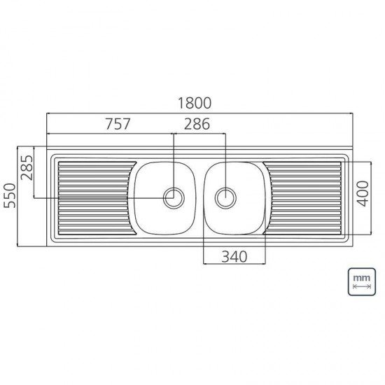 PIA DE APOIO EM ACO INOX 180X55CM TRAMONTINA RIBON 2C34