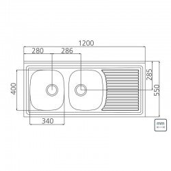 PIA DE APOIO EM ACO INOX 120X55CM TRAMONTINA RIBON 2C 34 EX