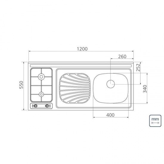 PIA-FOGAO INOX STAR 120X55 2GX/DX TRAMONTINA
