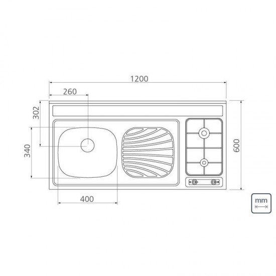 PIA FOGAO EM ACO INOX 120X60CM TRAMONTINA STAR 40 + 2GX EX