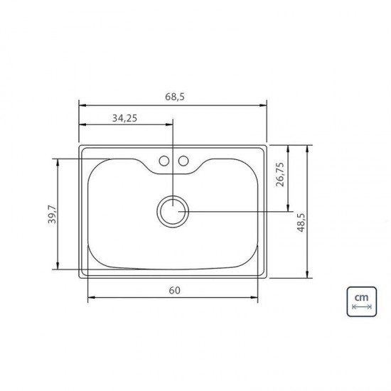 CUBA SOBREPOR TRAMONTINA ACO INOX ACETINADO 68X50CM VALVULA DOSADOR DE SABAO, TABUA E CESTO