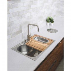 CUBA SOBREPOR TRAMONTINA ACO INOX ACETINADO 68X50CM VALVULA DOSADOR DE SABAO, TABUA E CESTO