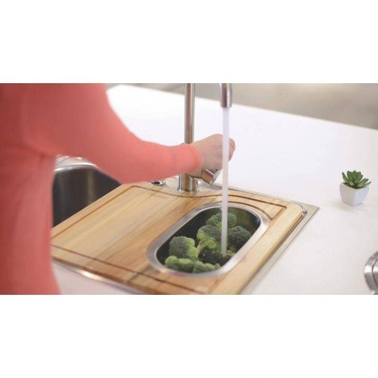 CUBA SOBREPOR TRAMONTINA ACO INOX ACETINADO 68X50CM VALVULA DOSADOR DE SABAO, TABUA E CESTO