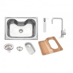 CUBA SOBREPOR INOX 69X49 MORGANA + TORNEIRA MISTURADORA INOX ANGOLARE + ACESSORIOS