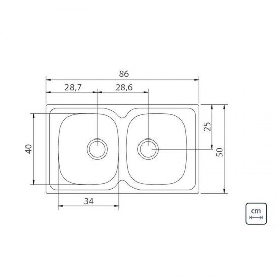 CUBA DE SOBREPOR TRAMONTINA 2 CUBAS EM ACO INOX COM ACABAMENTO PRE POLIDO 86X50CM COM VALVULA