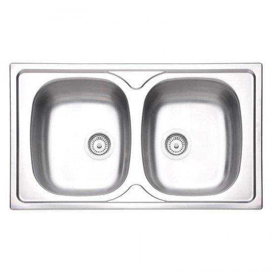 CUBA DE SOBREPOR TRAMONTINA 2 CUBAS EM ACO INOX COM ACABAMENTO PRE POLIDO 86X50CM COM VALVULA