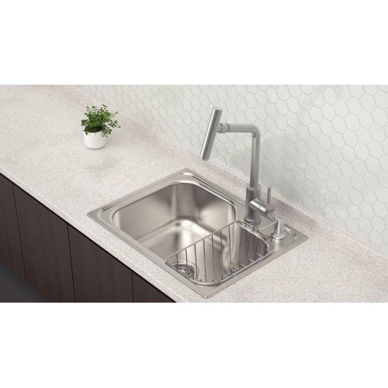 CUBA TRAMONTINA MORGANA COMPACT 48 FX EM AÇO INOX + VÁLVULA, CESTA ARAMADA E DOSADOR DE SABÃO