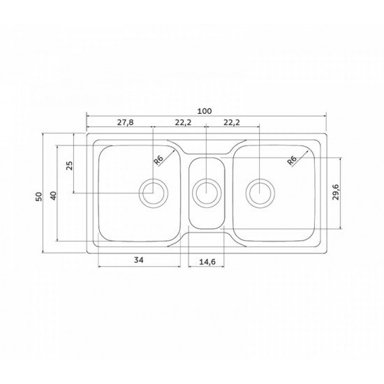CUBA DE SOBREPOR MAREA DEEP 2 CUBAS E AUXILIAR EM AÇO INOX ACABAMENTO ACETINADO 100 X 50 CM COM ACESSÓRIOS TRAMONTINA