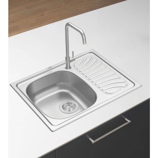 CUBA DE SOBREPOR TRAMONTINA EM ACO INOX COM ACABAMENTO PRE POLIDO 62X50CM COM ESCORREDOR E VALVULA