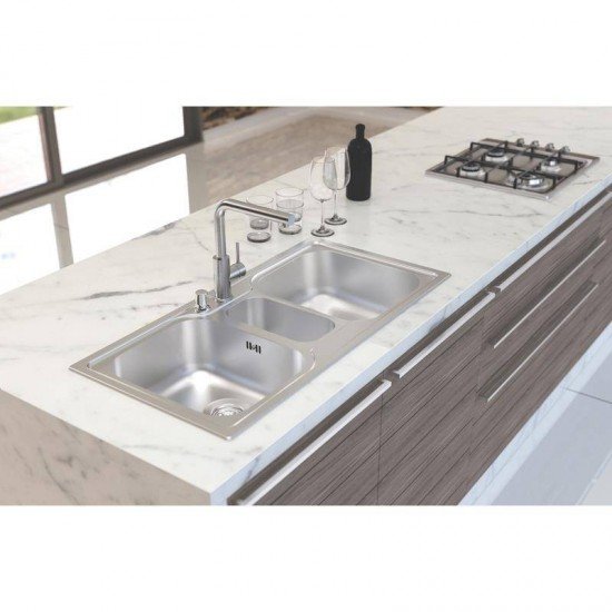 CUBA SOBREPOR TRAMONTINA 2 CUBAS E AUXILIAR EM ACO INOX  ACABAMENTO ACETINADO 100X50CM COM VALVULA