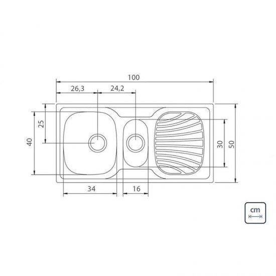 CUBA SOBREPOR TRAMONTINA 1 CUBA E AUXILIAR EM ACO INOX PRE POLIDO 100X50CM ESCORREDOR E VALVULA 34R
