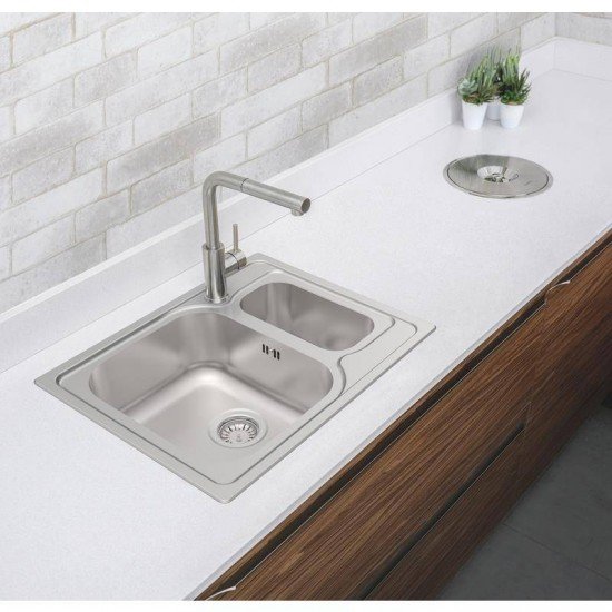 CUBA SOBREPOR TRAMONTINA 1 CUBA E AUX EM ACO INOX ACETINADO 62X50CM COM VALVULA MAREA 1.5C 34