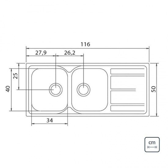 CUBA SOBREPOR TRAMONTINA EM ACO INOX ACETINADO 116X50CM COM ESCORREDOR E VALVULA MAREA 2C 34PLUS