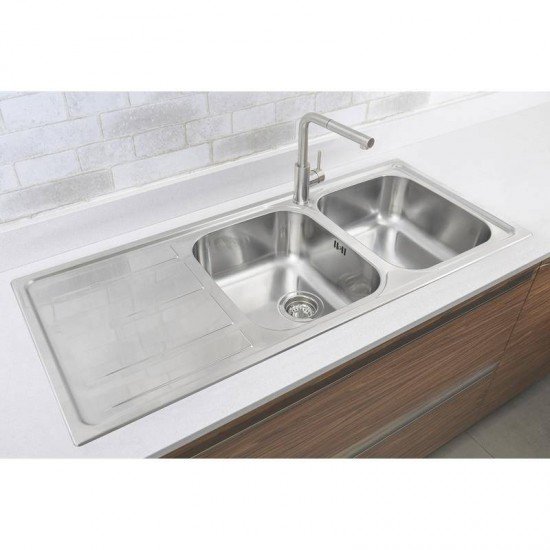 CUBA SOBREPOR TRAMONTINA EM ACO INOX ACETINADO 116X50CM COM ESCORREDOR E VALVULA MAREA 2C 34PLUS