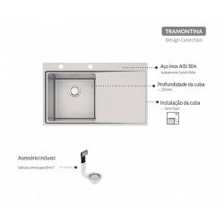 CUBA DE SOBREPOR DESIGN COLLECTION SMOOTH 1C 40 EX AÇO INOX ACABAMEN SCOTCH BRITE 86X52CM TRAMONTINA