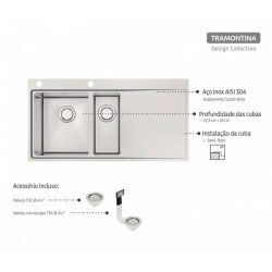 CUBA DE SOBREPOR DESIGN COLLECTION SMOOTH 1.5C 34 EX EM AÇO INOX COM ACABAMENTO SCOTCH BRITE 100X52