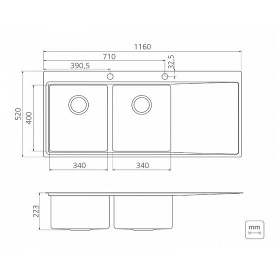 CUBA DE SOBREPOR DESIGN COLLECTION SMOOTH 2C 34 EX EM AÇO INOX ACAB SCOTCH BRITE 116X52CM TRAMONTINA