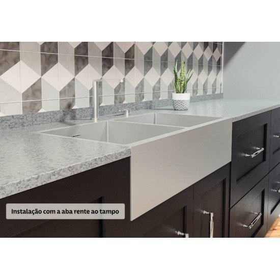 CUBA TRAMONTINA DESIGN COLLECTION QUADRUM FARM 2C 40 COM ACABAMENTO SCOTCH BRITE E 2 CUBAS