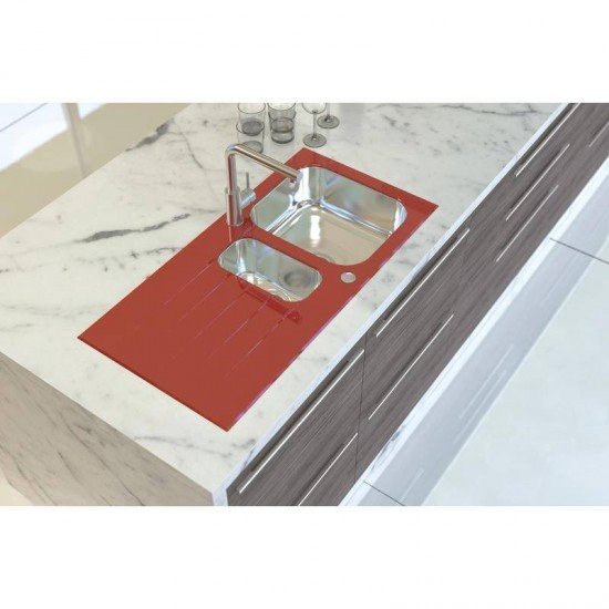 CUBA SOBREPOR TRAMONTINA ACO INOX COM TAMPO DE  VIDRO VERMELHO 100X50 1C1/2