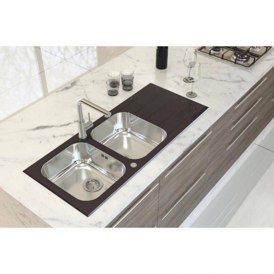 CUBA SOBREPOR TRAMONTINA ACO INOX COM TAMPO DE VIDRO PRETO 116X50 2C C/F