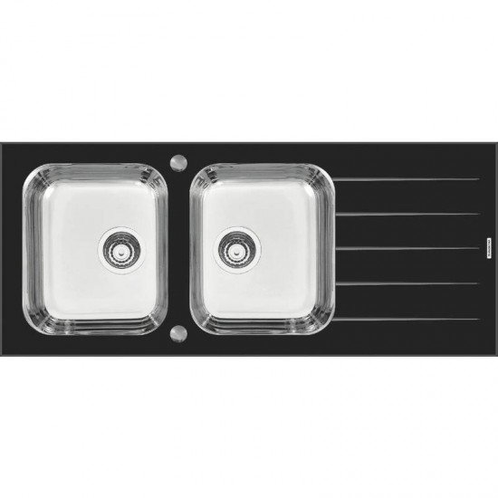 CUBA SOBREPOR TRAMONTINA ACO INOX COM TAMPO DE VIDRO PRETO 116X50 2C C/F