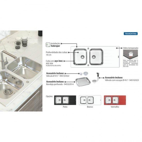 CUBA SOBRE. TRAMONTINA VIDRO BRANCO 116X50 2CCF
