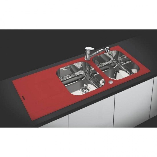 CUBA SOBREPOR TRAMONTINA ACO INOX COM TAMPO DE VIDRO VERMELHO 116X50 2C