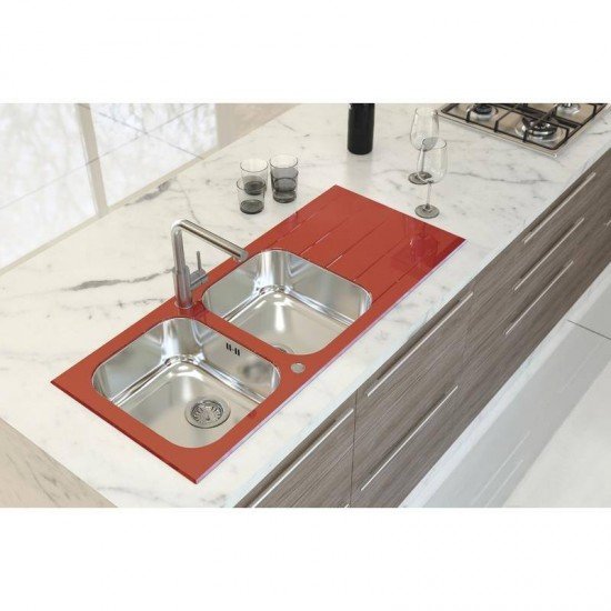 CUBA SOBREPOR TRAMONTINA ACO INOX COM TAMPO DE VIDRO VERMELHO 116X50 2C