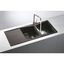 CUBA DE SOBREPOR SYNTESIS 2 CUBAS EM QUARTZO CARBONIUM COM VALVULA TRAMONTINA