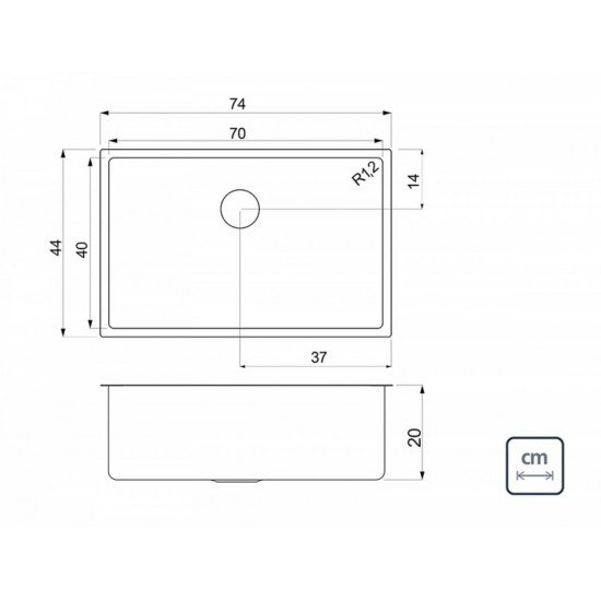 CUBA DESIGN COLLECTION QUADRUM EM AÇO INOX COM ACABAMENTO SCOTCH BRITE 70X40 CM TRAMONTINA