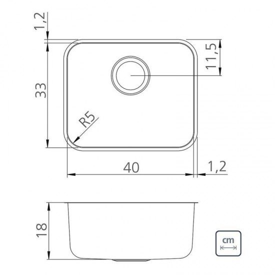 CUBA RETANGULAR ACO INOX 304 ACETINADO 40X33X18 40BL R5 COM VALVULA DE 4 1/2 COM ESCAPE. TRAMONTINA