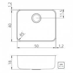 CUBA RETANGULAR ACO INOX 304 ACETINADO 50X40X18 50BL R5 COM VALVULA DE 4 1/2 COM ESCAPE. TRAMONTINA