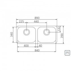 CUBA RETANGULAR EM ACO INOX ACETINADO 84X34CM COM VALVULA 2C 40 BL
