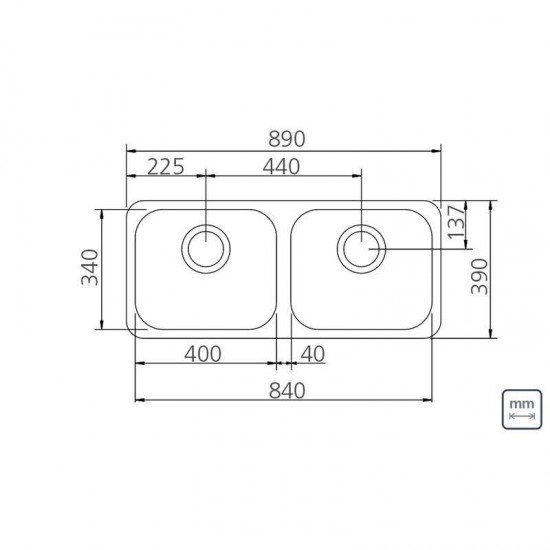 CUBA RETANGULAR EM ACO INOX ACETINADO 84X34CM COM VALVULA 2C 40 BL