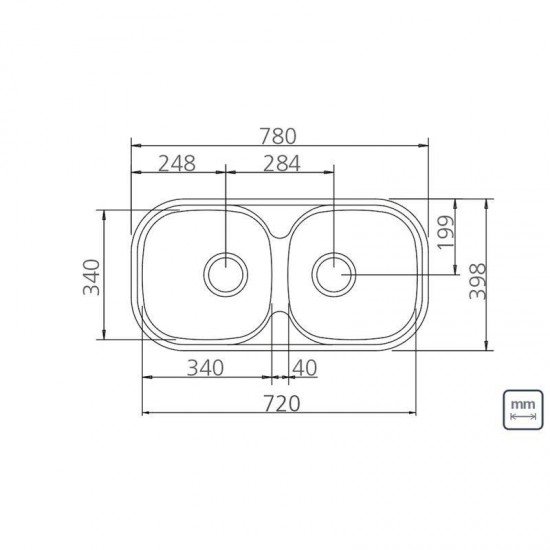 CUBA RETANGULAR EM ACO INOX ACETINADO 78X40CM COM VALVULA COM ESCAPE 2C 34 BS