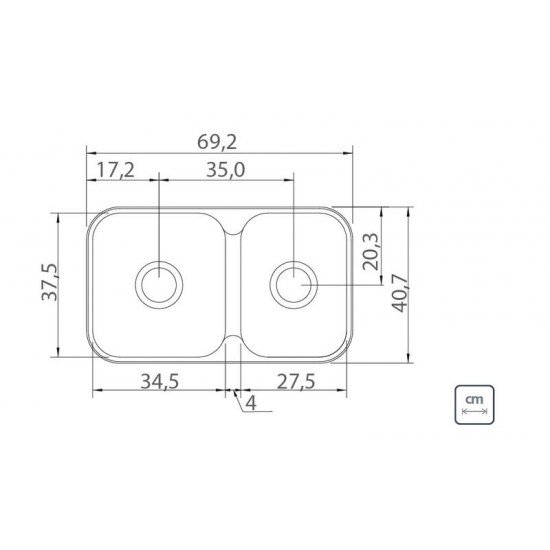 CUBA DE EMBURTIR/SOBREPOR EM AÇO INOX 69X40 COM 2 CUBAS TRAMONTINA