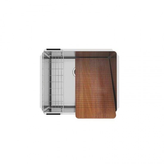 TANQUE EM ACO INOX 60X50CM JUMBO 91L  COM VALVULA, CESTO ARAMADO EM INOX E TABUA EM MADEIRA