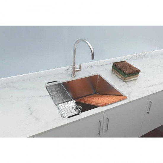 TANQUE EM ACO INOX 70X50CM JUMBO 106L  COM VALVULA, CESTO ARAMADO EM INOX E TABUA EM MADEIRA