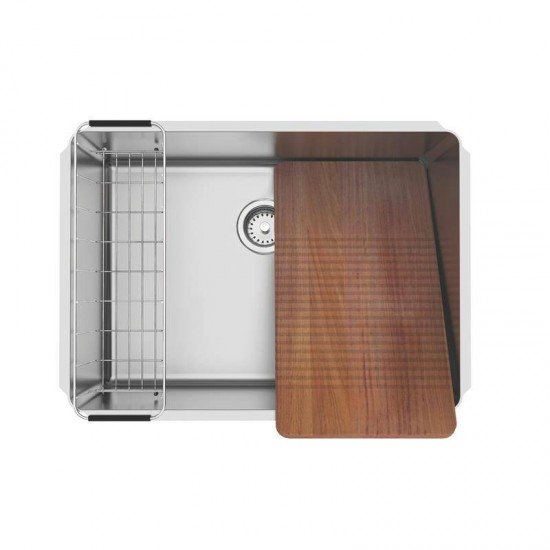 TANQUE EM ACO INOX 70X50CM JUMBO 106L  COM VALVULA, CESTO ARAMADO EM INOX E TABUA EM MADEIRA