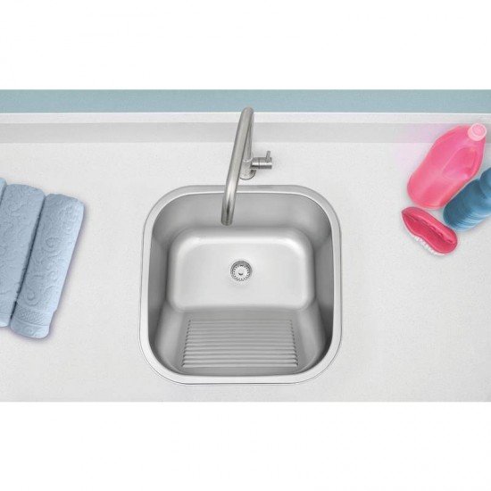 TANQUE DE ENCAIXE EM ACO INOX POLIDO 40X40CM COM VALVULA 23L