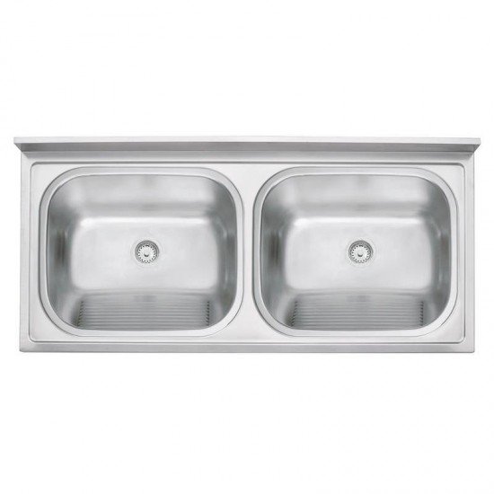 TANQUE DUPLO DE APOIO EM ACO INOX ACETINADO 120X55CM 2C 30+30 L COM VALVULA