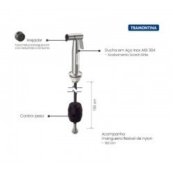DUCHA MANUAL PARA COZINHA EM AÇO INOX COM EXTENSOR TRAMONTINA