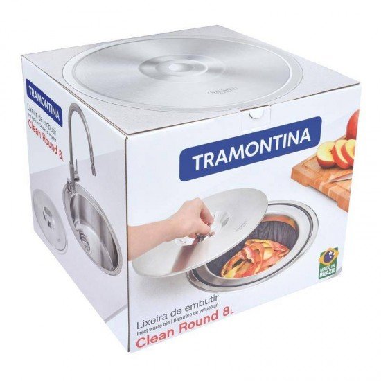 LIXEIRA DE EMBUTIR TRAMONTINA EM ACO INOX COM BALDE PLASTICO 8 LITROS TRAMONTINA