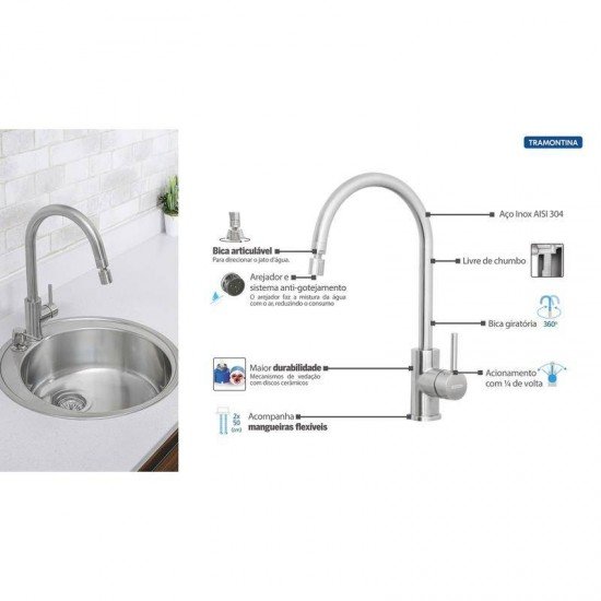 TORNEIRA MISTURADORA INOX MONOCOMANDO ARKO