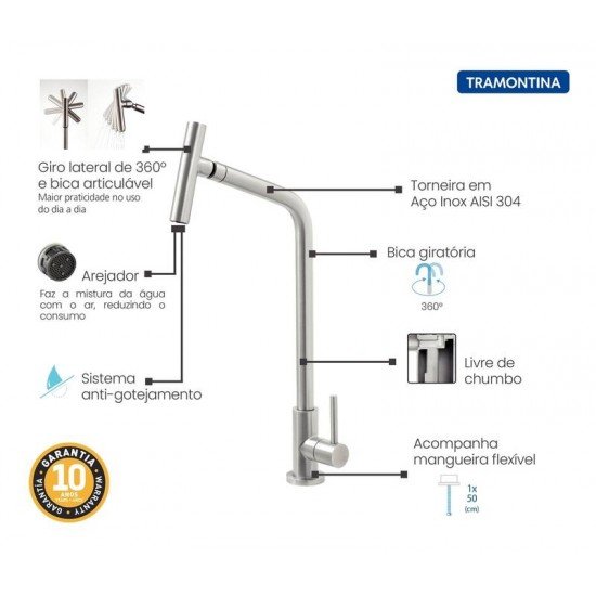 TORNEIRA EM AÇO INOX COM BICA ARTICULADA TRAMONTINA