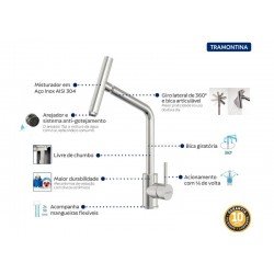 MISTURADOR MONOCOMANDO TRAMONTINA VERSA EM AÇO INOX COM BICA ARTICULADA