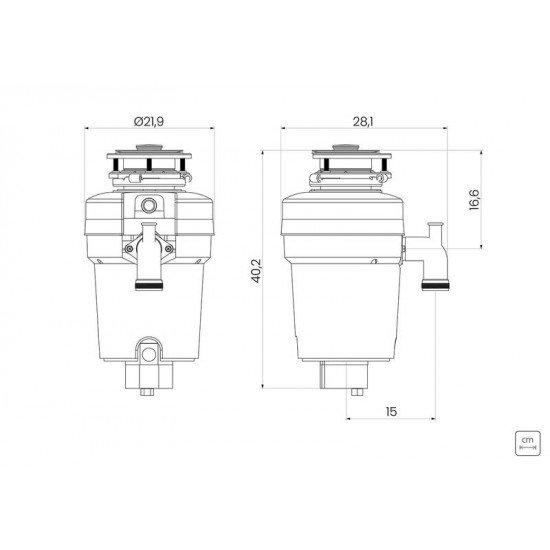 TRITURADOR DE RESÍDUOS ALIMENTARES PARA CUBAS OU PIAS COM FURAÇÃO PARA VÁLVULA DE 4 1/2 COM POTÊNCIA DE 0,75 HP TRAMONTINA