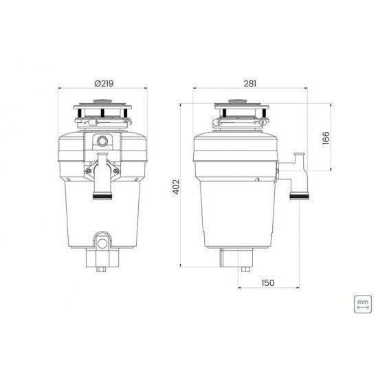 TRITURADOR DE RESÍDUOS ALIMENTARES PARA CUBAS OU PIAS COM FURAÇÃO PARA VÁLVULA DE 4 1/2 COM POTÊNCIA DE 0,75 HP TRAMONTINA