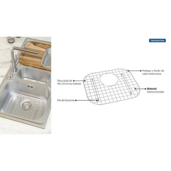 GRADE ARAMADA PARA FUNDO DE CUBA TRAMONTINA EM ARAME CROMADO 40X34CM